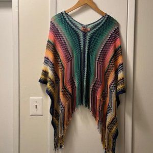 MISSONI Chevron Print Multi-Color Fringe Poncho